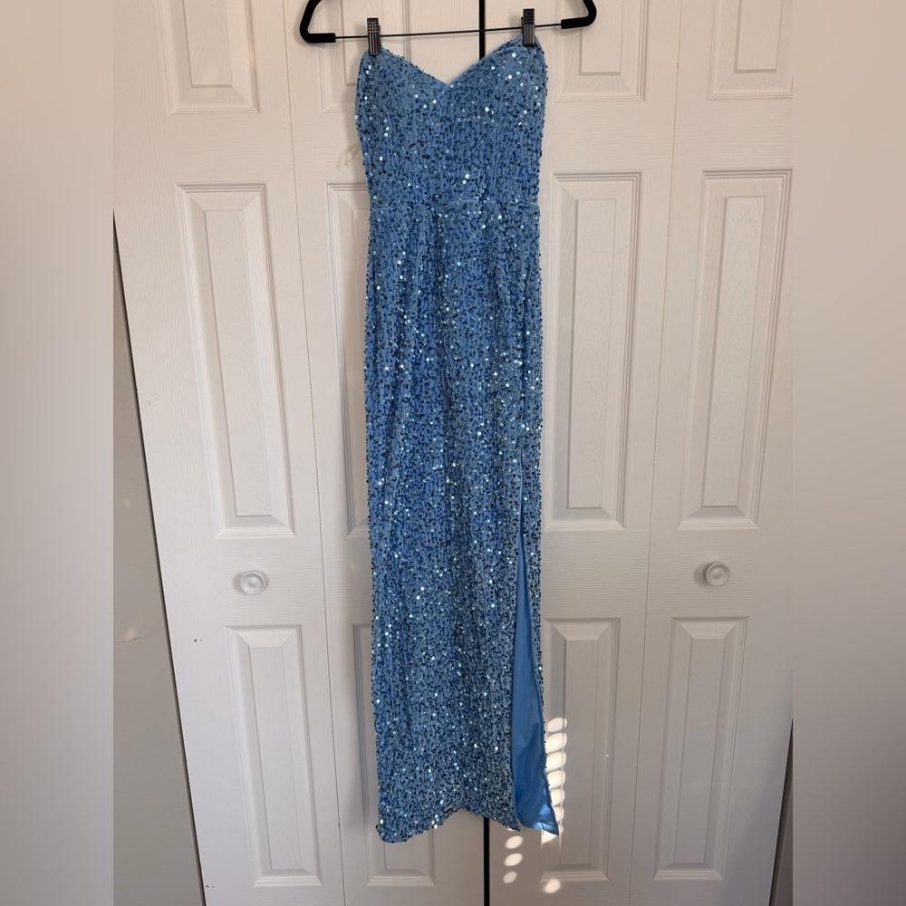 Strapless Sequined Sweetheart Gown in Bright Blue - Picture 6 of 6